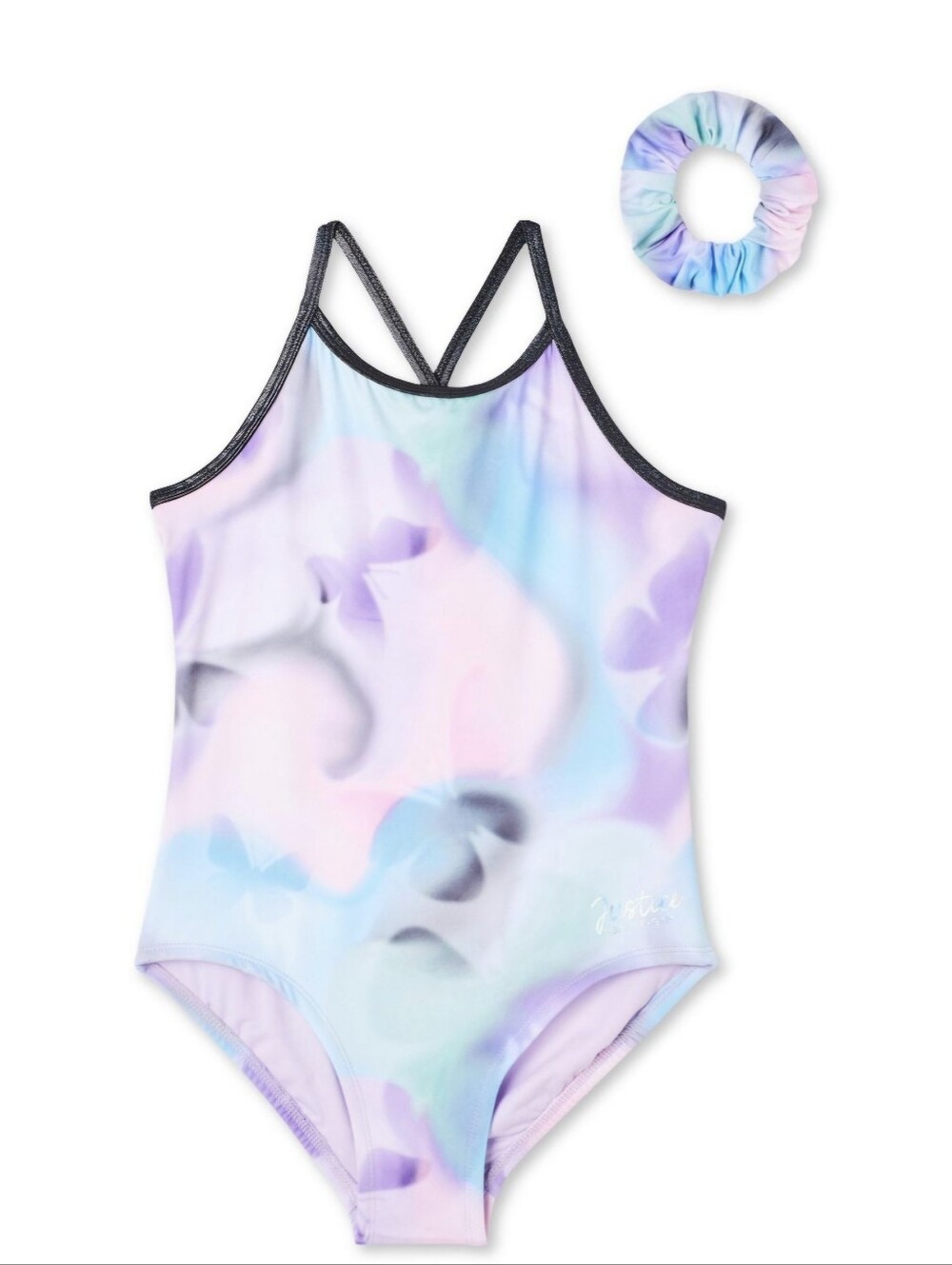 Justice Girls Pastel Tie-Dye One-Piece Dance Gymnastics Leotard With Scrunchie